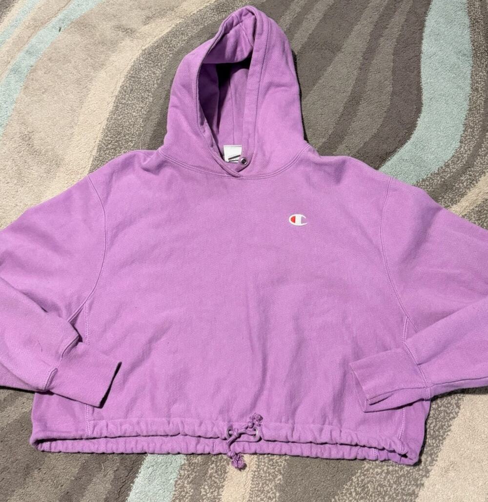 Champion Reverse Weave Lavender Crop Hoodie Top Large L